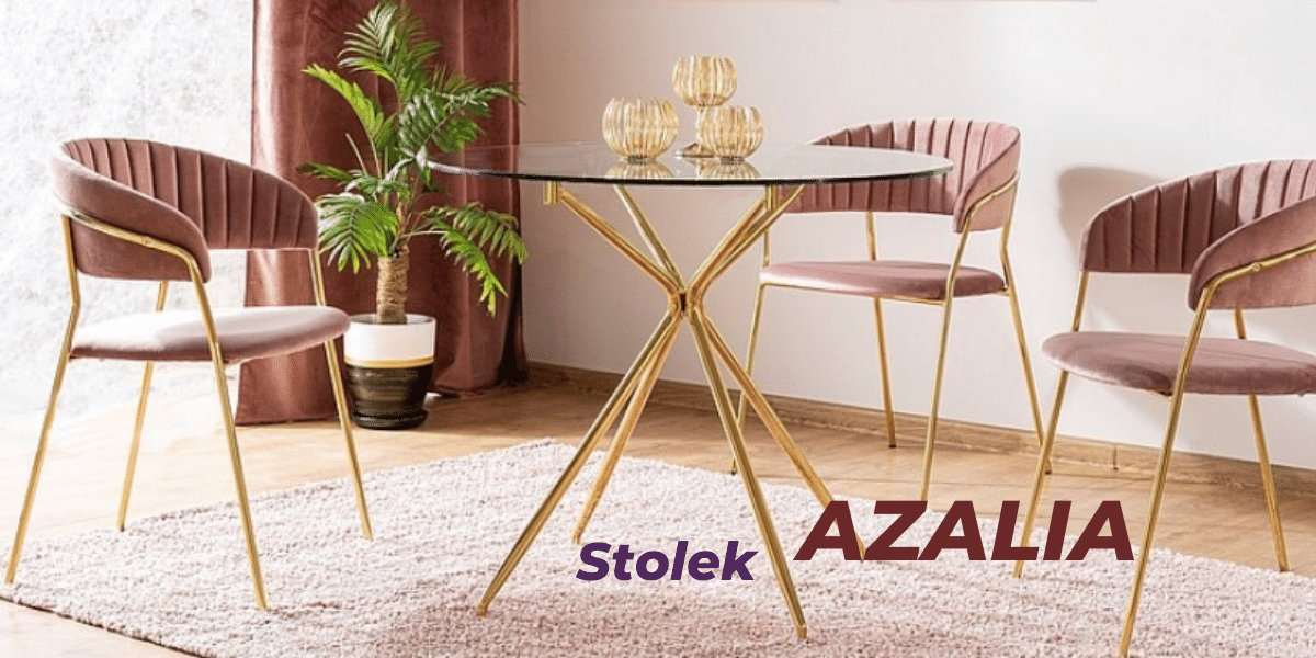 Dizajnový konferenčný stolík AZALIA s rámom v zlatej farbe.